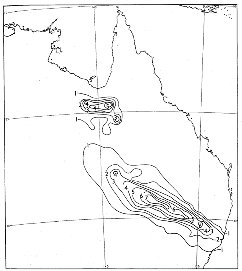 Rainfall (inches) in the 24 hours to 9am 14 January 1964